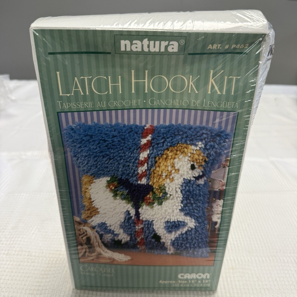 Vtg Sealed Carousel Unicorn Horse Latch Hook Kit Pillow Yarn Craft P462 Natura